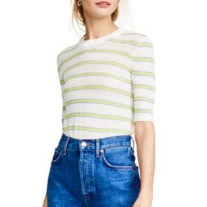 Veronica Beard Linen Stripe Dean Half Sleeve Pullover Crew Neck Stretch Top S